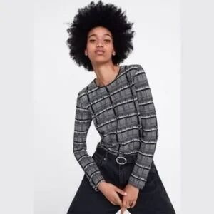 Zara texture Plaid Long Sleeve Top sweater 3 for $20